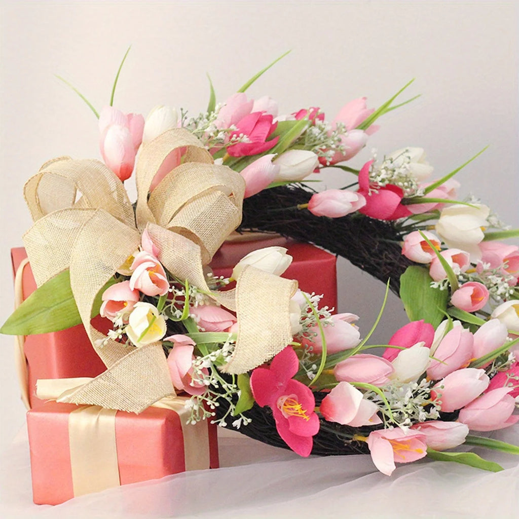 Valentine's Day Wreath, 17.7in Spring Summer Tulip Wreath