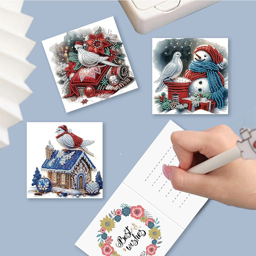 6Pcs Christmas Candle Diamond Handmade Card Rhinestone Painting Card Kit