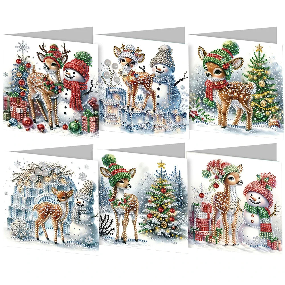 6Pcs Christmas Candle Diamond Handmade Card Rhinestone Painting Card Kit
