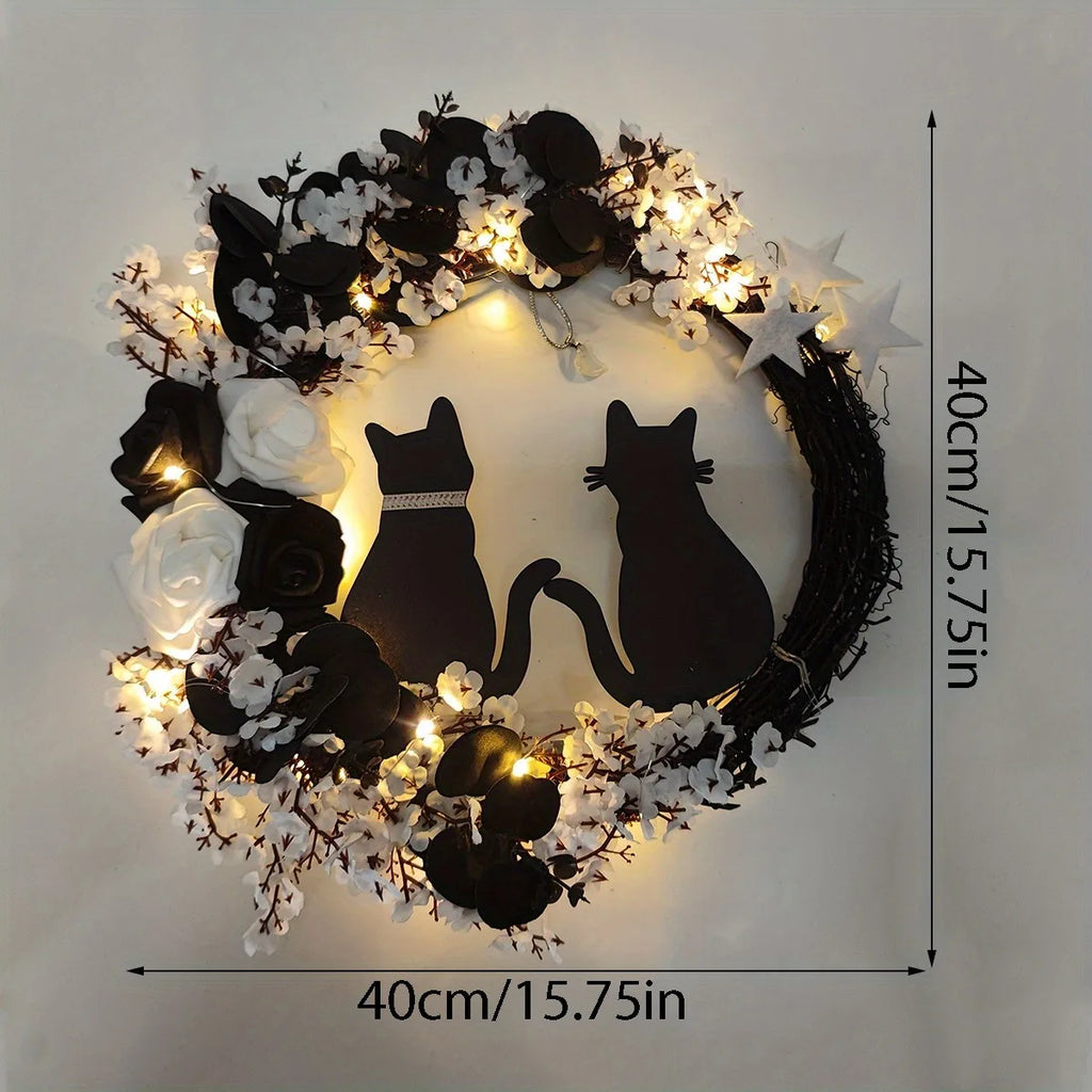 Black Cat Wreath Halloween Decor for Home