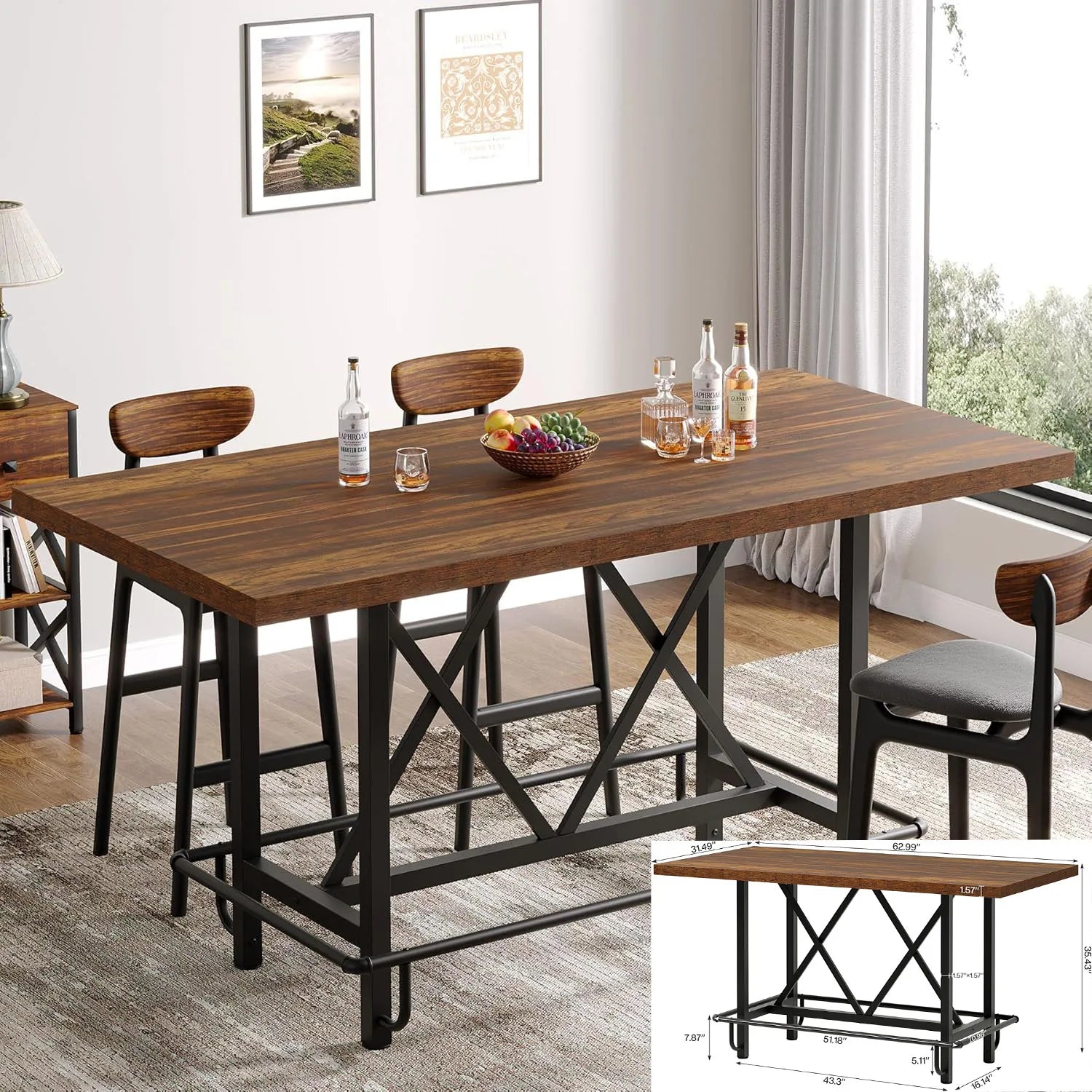 63-inch Dining Table for 4-6, Farmhouse Kitchen Table