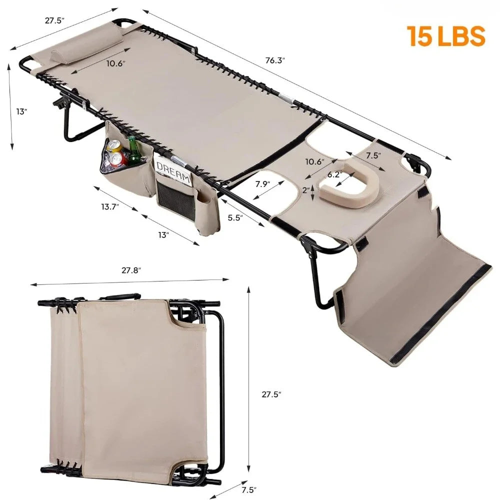 Oversized Tanning Chair with Face Hole & Carrying Bag