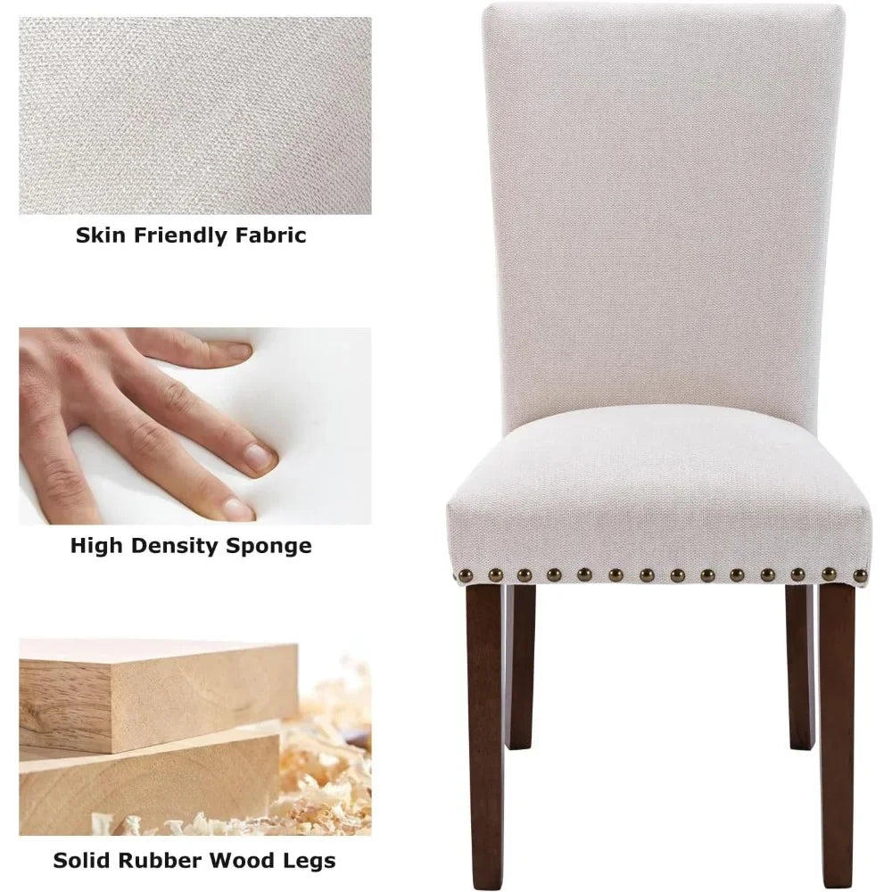 Upholstered Parsons Dining Chairs Set of 4, Fabric Dining Room Kitchen Side Chair with Nailhead Trim and Wood Legs