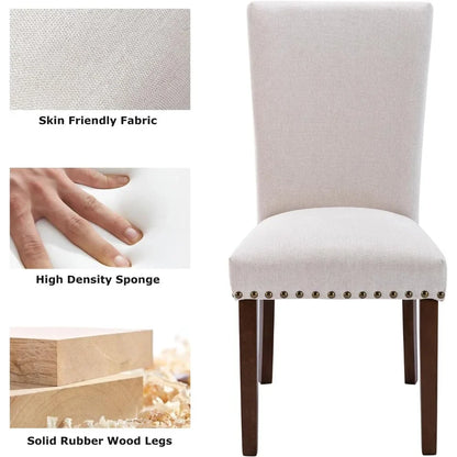Upholstered Parsons Dining Chairs Set of 4, Fabric Dining Room Kitchen Side Chair with Nailhead Trim and Wood Legs