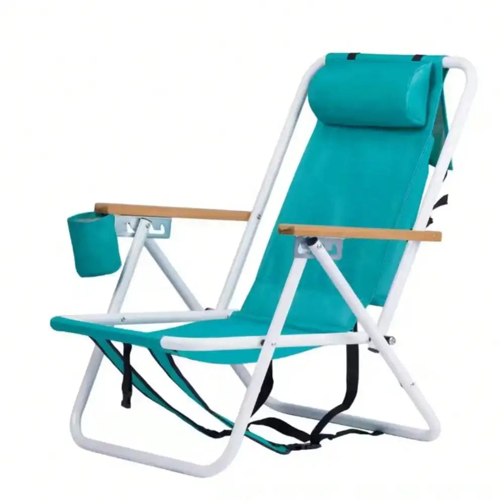 Portable Mint Green Steel Folding Adjustable Headrest Beach Chair