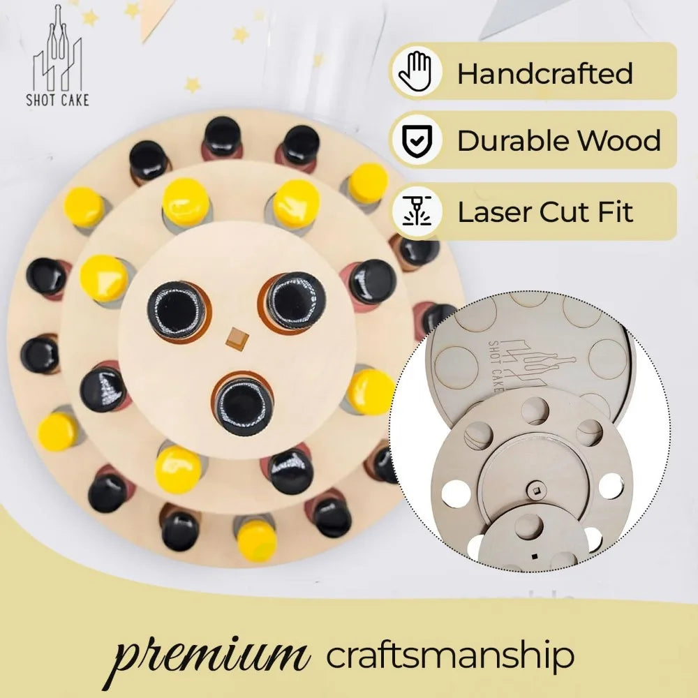 party centerpiece display for mini liquor bottles | 21st birthday holiday celebration decoration (three tier, natural wood)