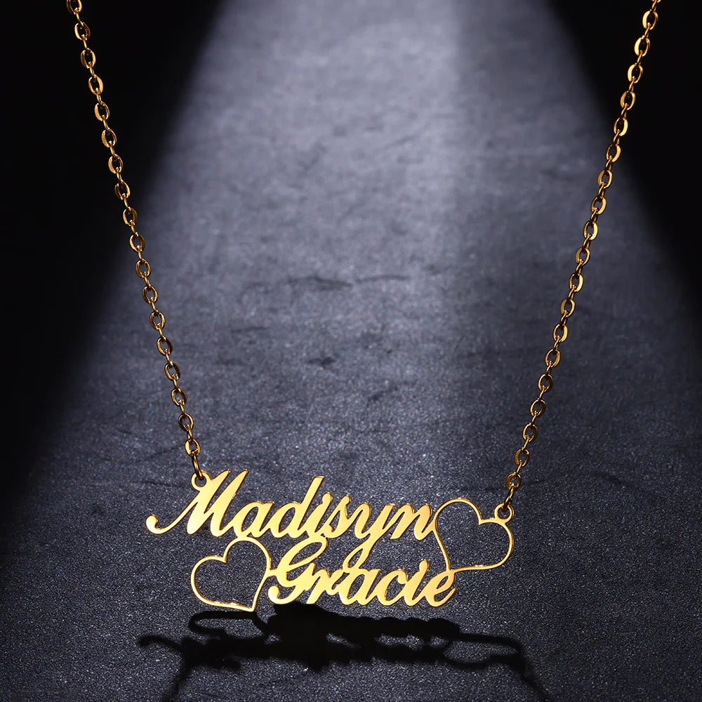Custom Couple Name Hearts Necklace