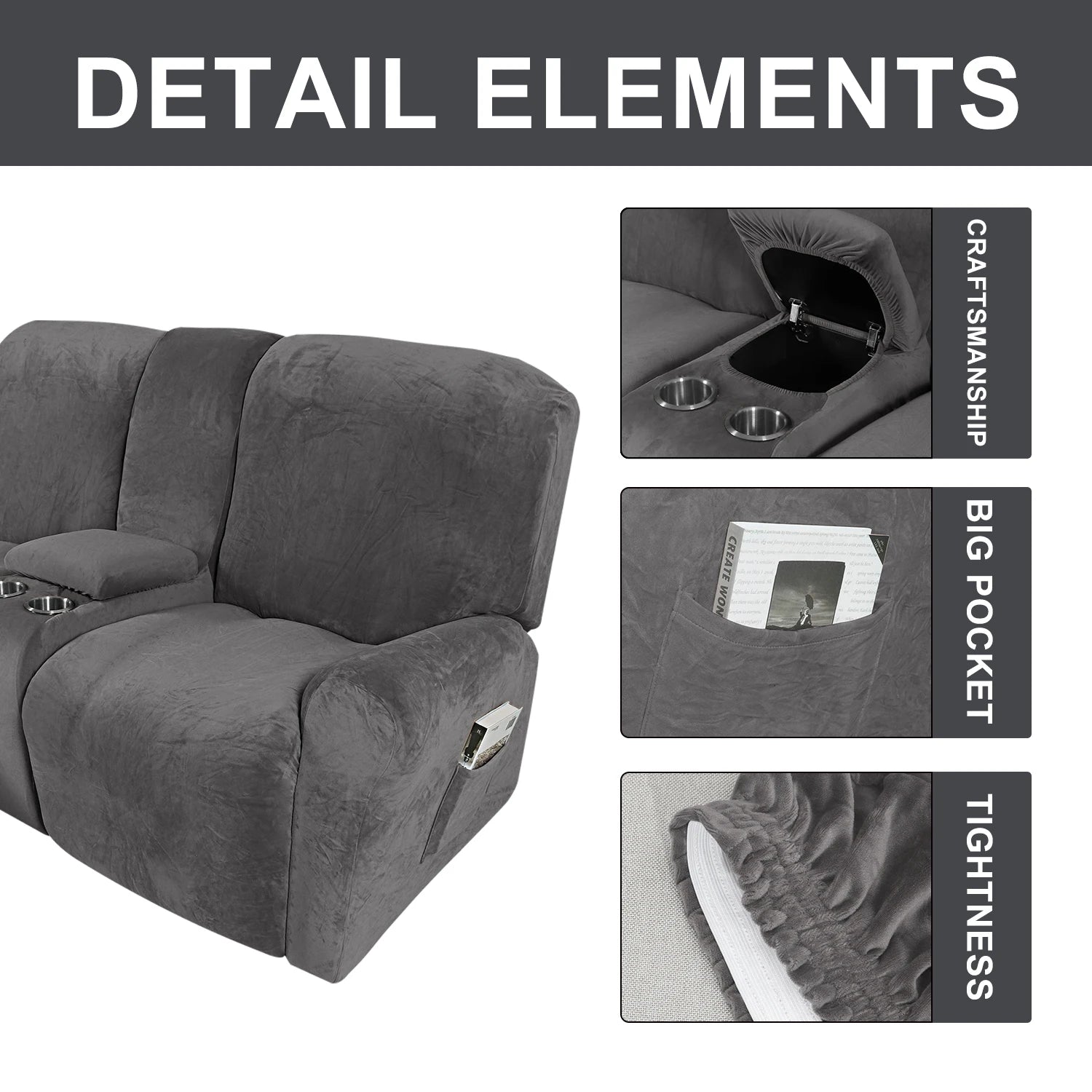 Recliner 2 Seater Sofa Covers with Cup Holders