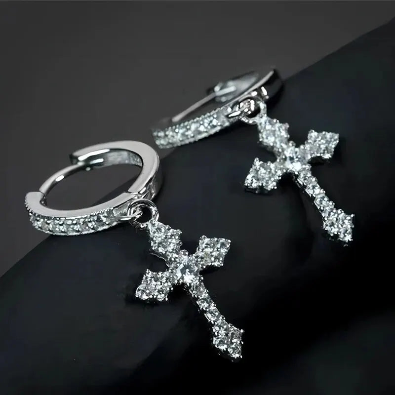 Classic Cross Point-Drill Crystal  Color Earrings