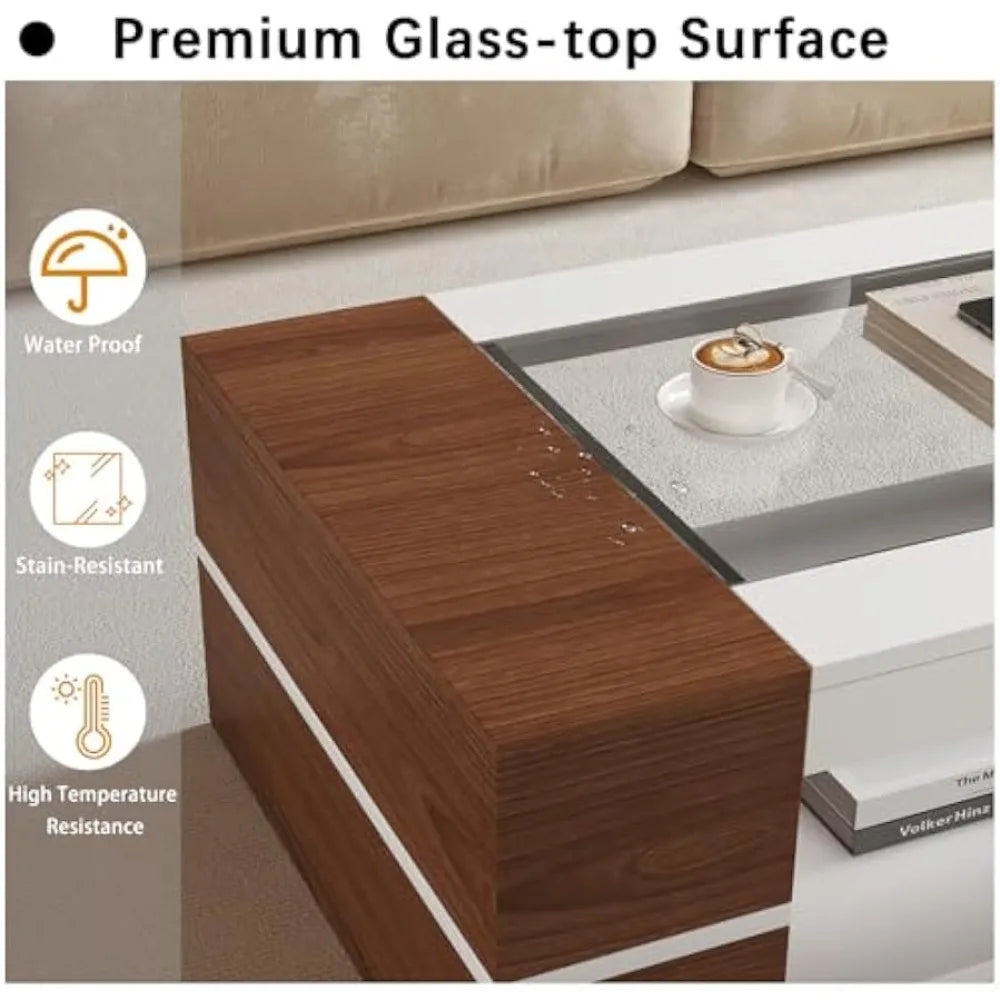 47.2" Modern Stylish Coffee Table with Glass Table Top