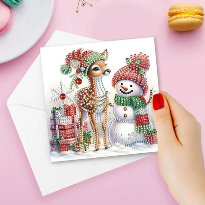 6Pcs Christmas Candle Diamond Handmade Card Rhinestone Painting Card Kit