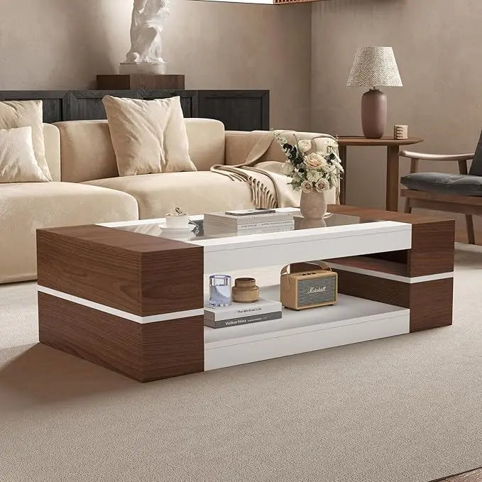 47.2" Modern Stylish Coffee Table with Glass Table Top