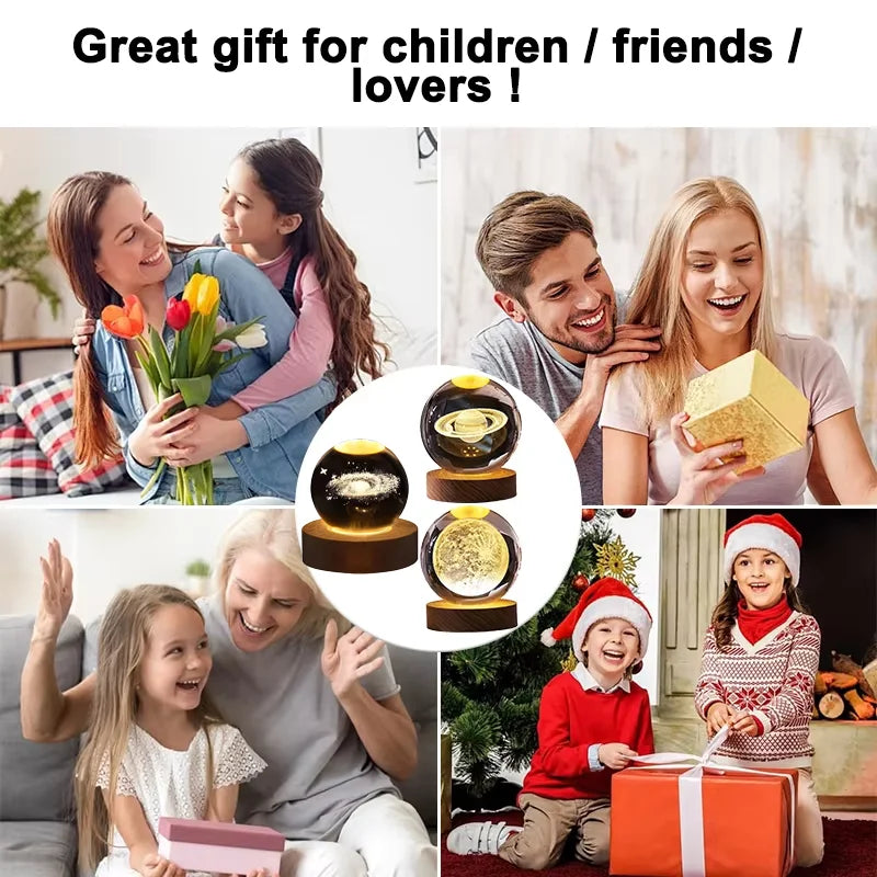 USB Night Light LED Crystal Ball 3D Moon Planet