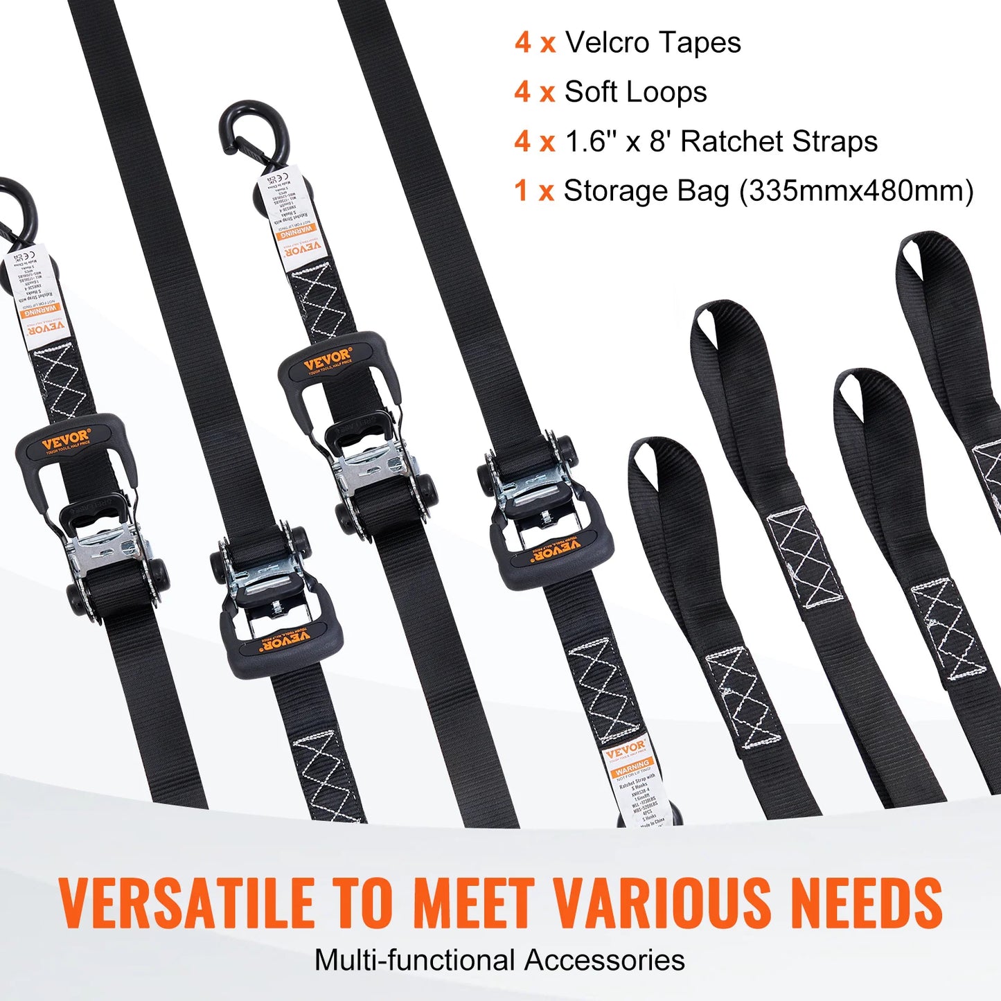 4pcs Trailer Ratchet Tie Down Straps