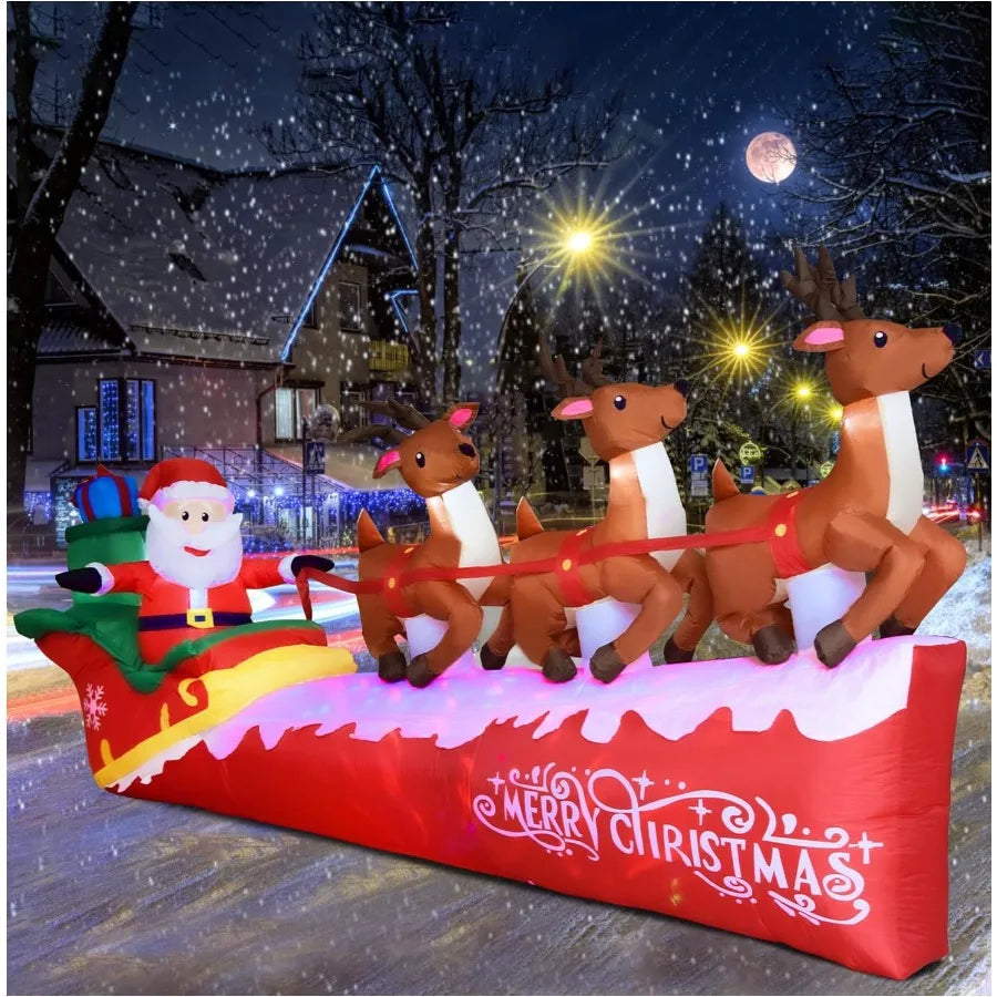 10FT Christmas Inflatable Santa Claus on Sleigh
