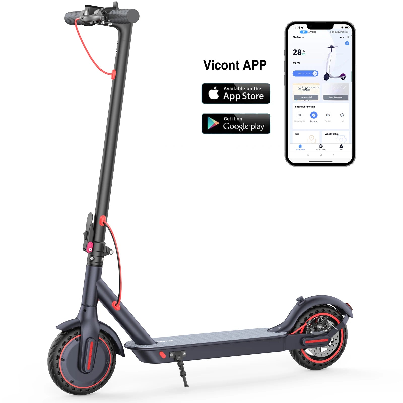 Electric Scooter 350W 19mph APP Smart