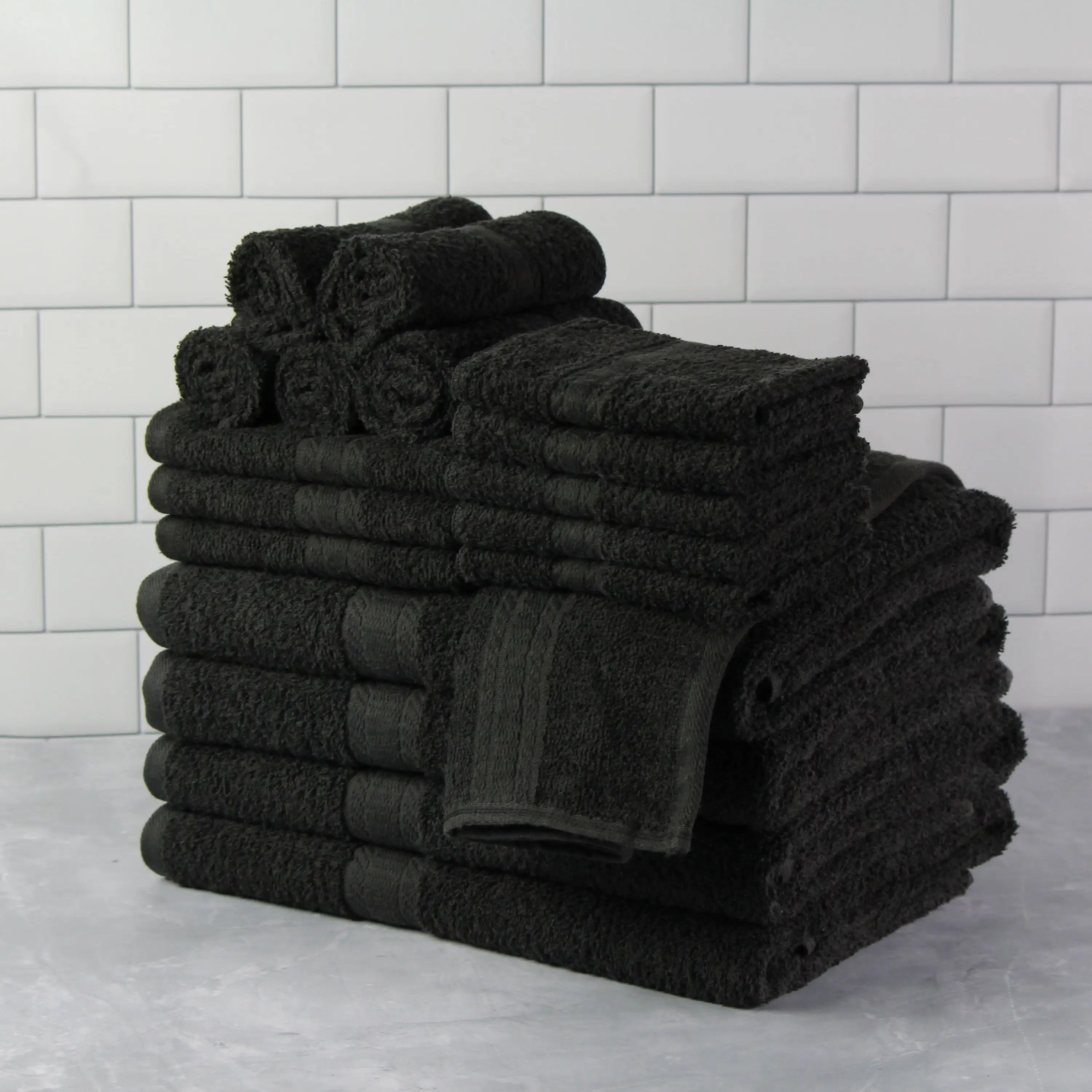 Super Soft and Highly Absorbent Basic Solid Towel Set,Black