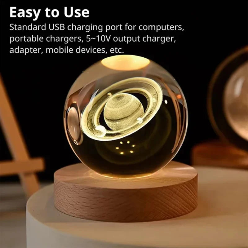 USB Night Light LED Crystal Ball 3D Moon Planet