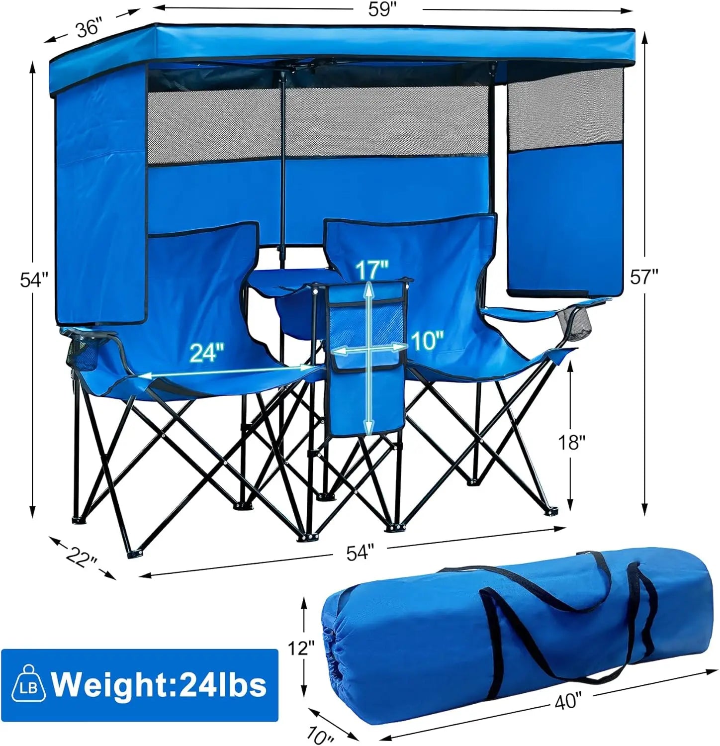 Double Beach Chair with Canopy Shade