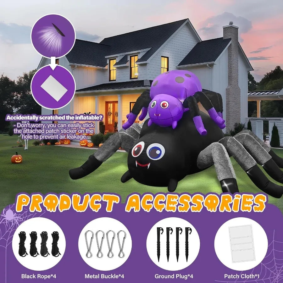 Halloween Inflatable Spider Outdoor Decorations with Builtin LEDs for Halloween Holiday Outdoor Indoor Garden Lawn Yard Party D