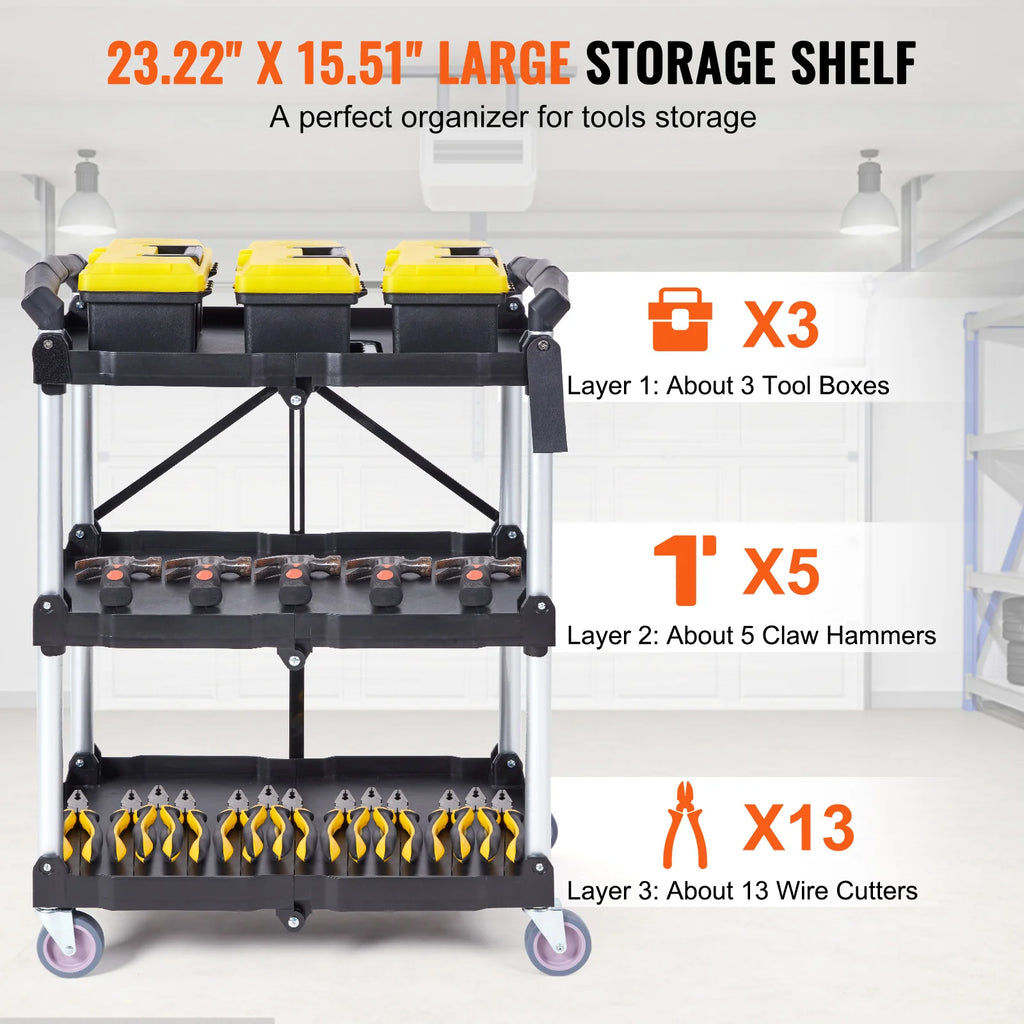 3 Tier Folding Rolling Utility Cart