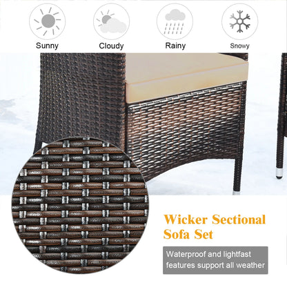 4PCS Rattan Patio Furniture Set Cushioned Sofa Chair Coffee Table Garden