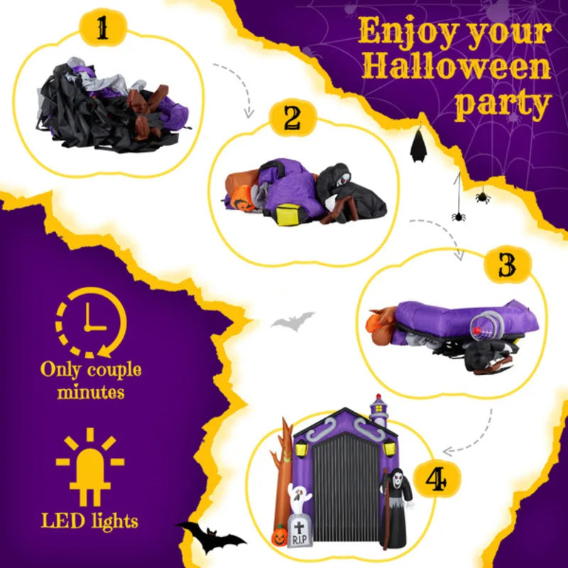 Inflatables Haunted House Castle Archway Outdoor Decorations, Scary Giant Grim Reaper Blow Up Ghost Decorations Holiday Party