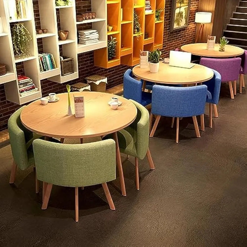 "4-PC Dining Set - Square/Round Table & 4 Chairs, Modern for Kitchen/Office/Conference Room"