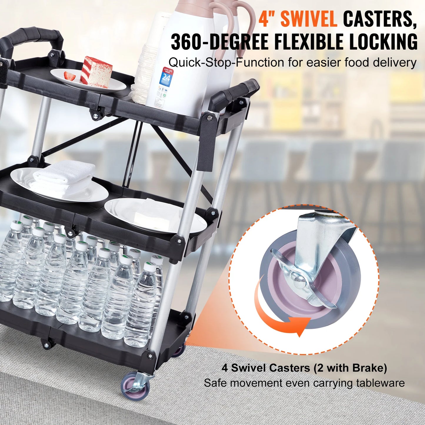 3 Tier Folding Rolling Utility Cart