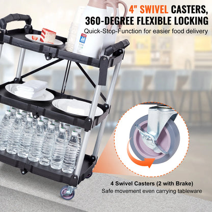 3 Tier Folding Rolling Utility Cart