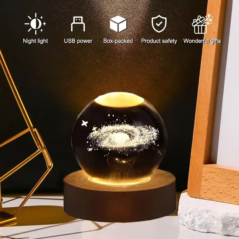 USB Night Light LED Crystal Ball 3D Moon Planet