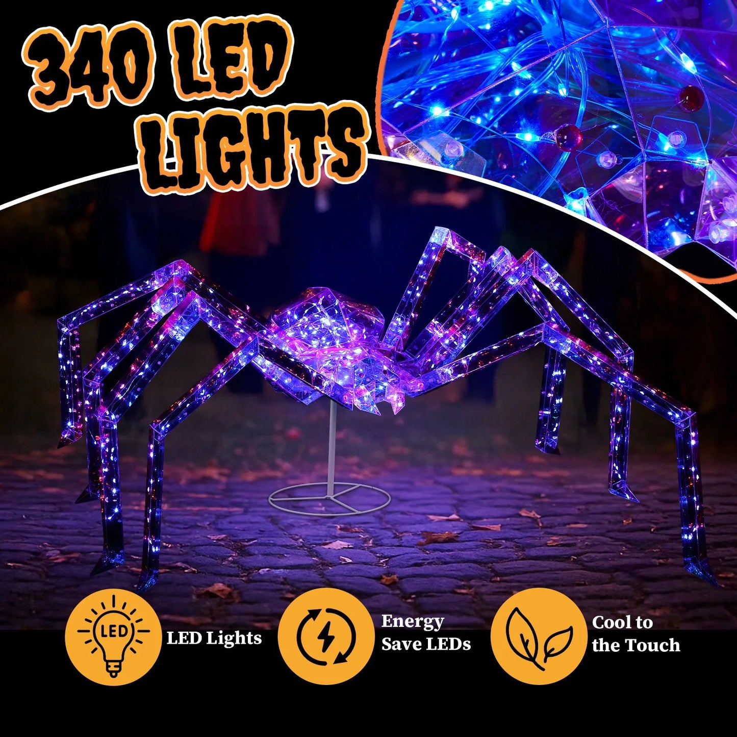 In/Outdoor 3 FT Halloween Light Up Iridescent Spider Holiday Party Decoration