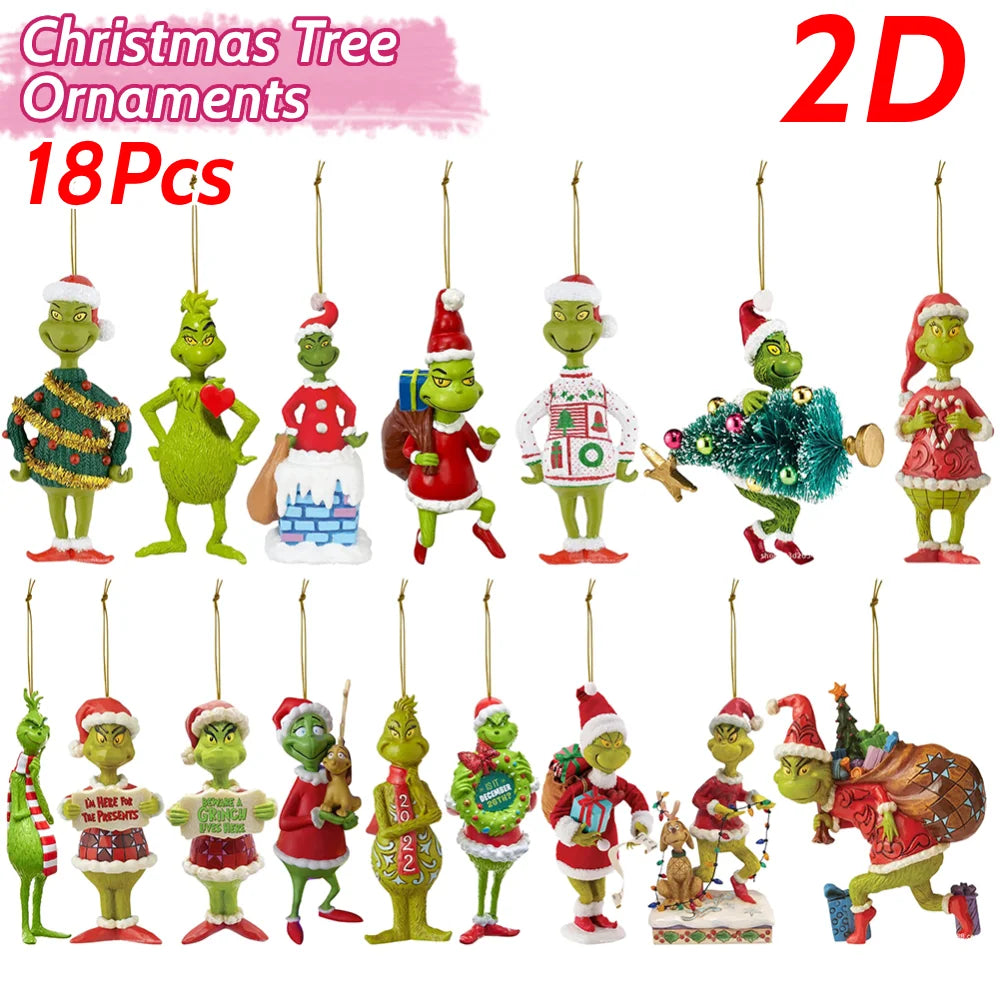 18Pcs 2D Acrylic Christmas Tree Green Monsters