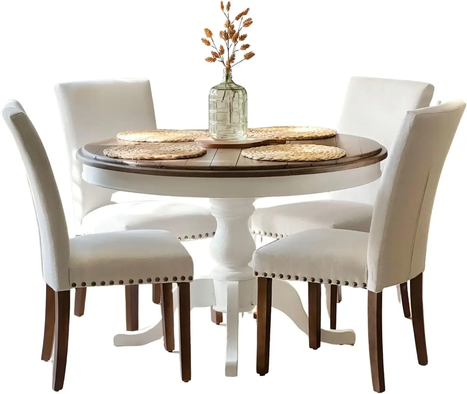 Upholstered Parsons Dining Chairs Set of 4, Fabric Dining Room Kitchen Side Chair with Nailhead Trim and Wood Legs