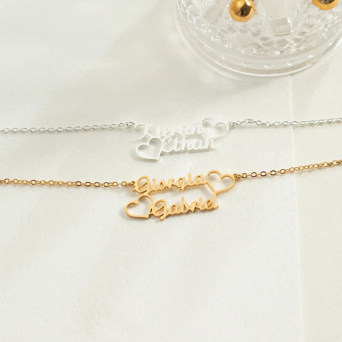Custom Couple Name Hearts Necklace