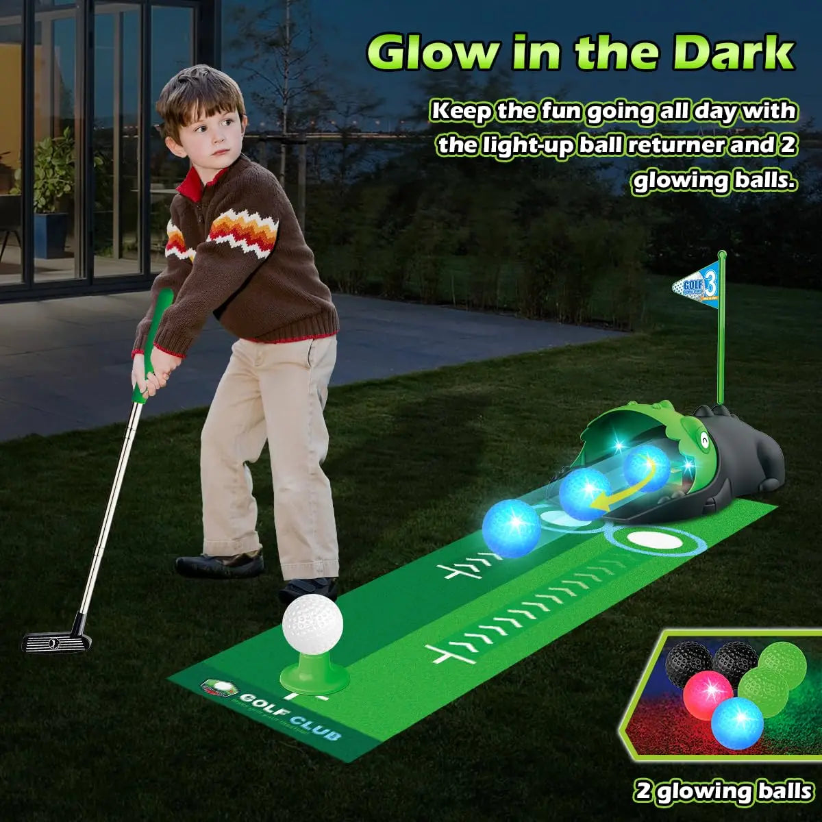 Kids Toy Golf Club Set with  LED Automatic Ball Returner