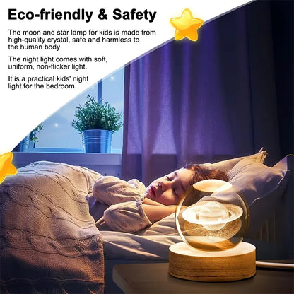 USB Night Light LED Crystal Ball 3D Moon Planet