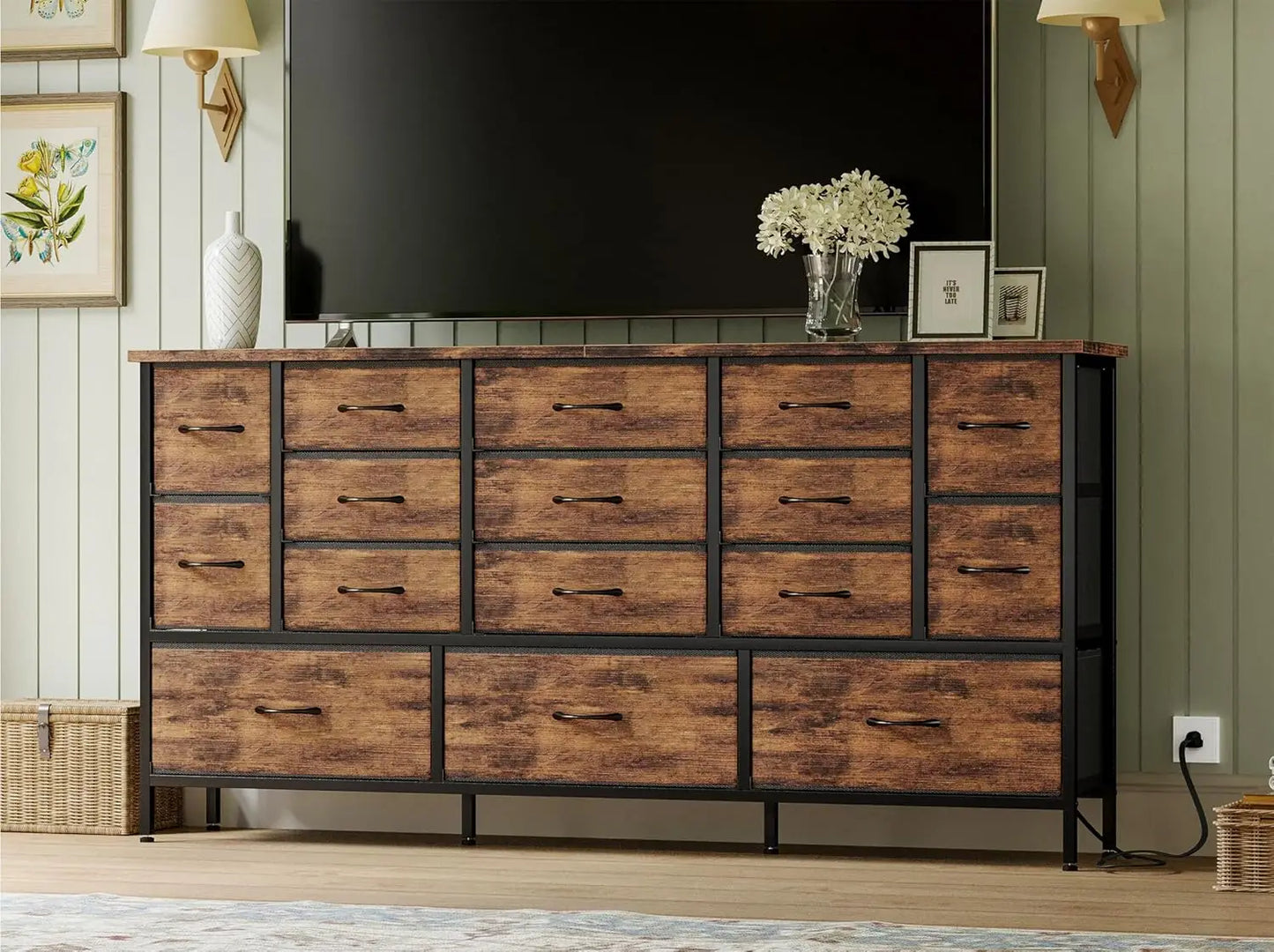 63.3”W TV Stand Dresser, 70''TV Stand with Power Outlets
