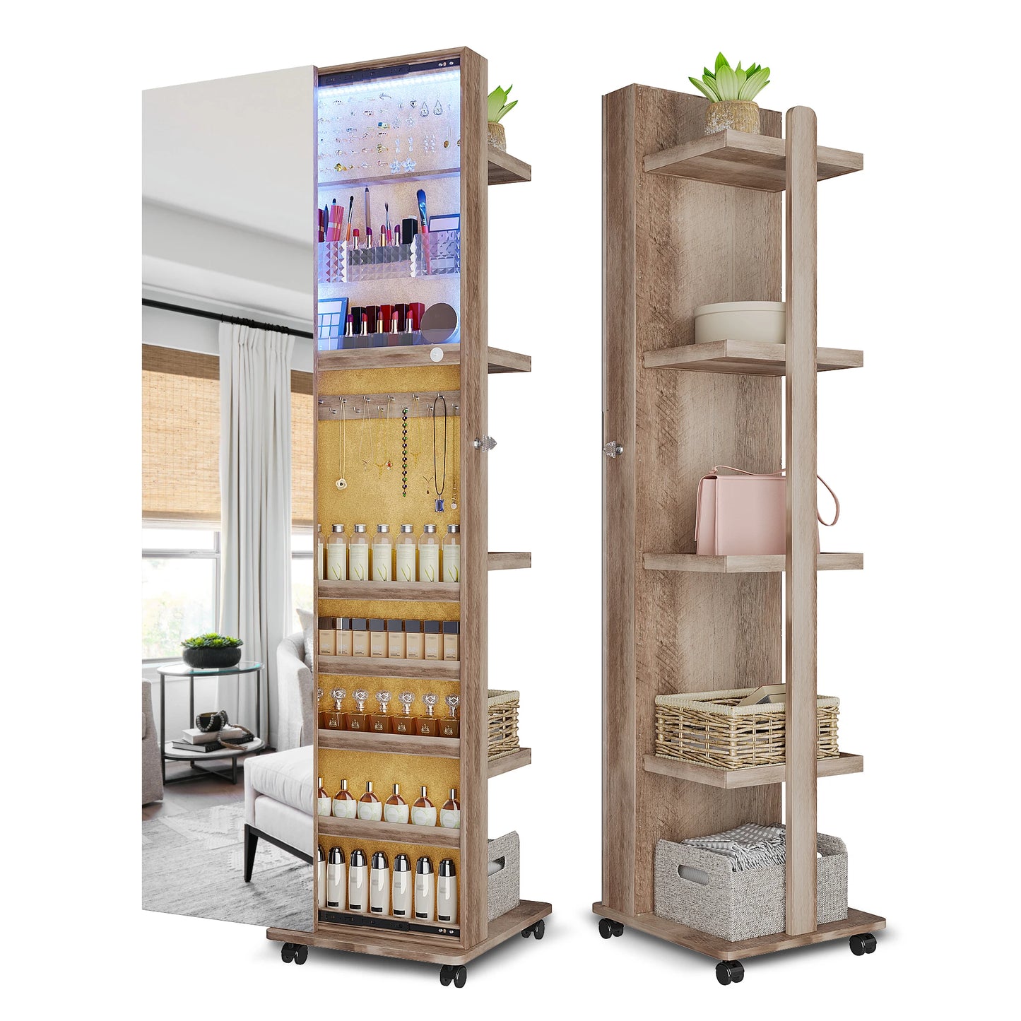 360° Rotating LED Jewelry Armoire