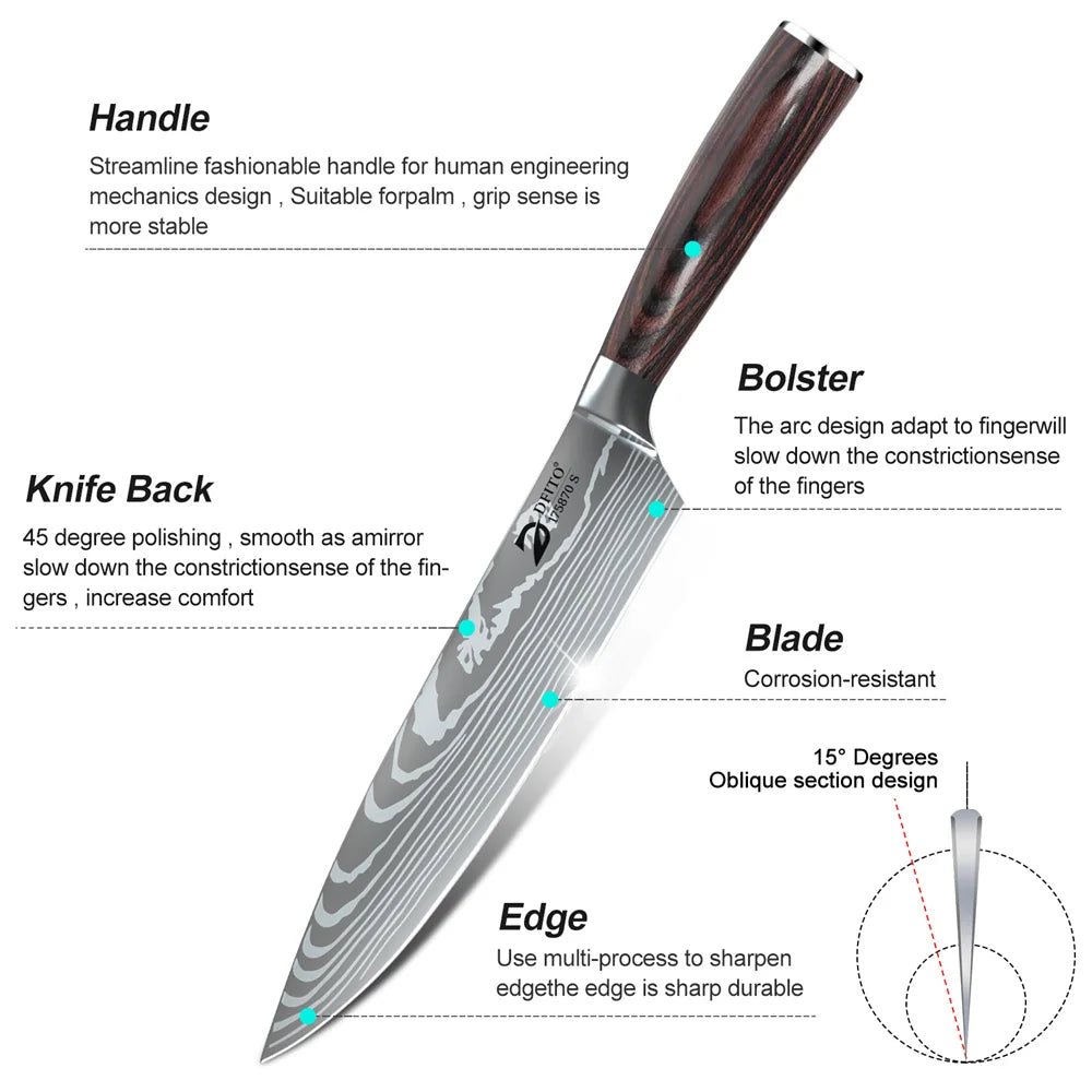 8pcs Kitchen Knife Damascus Stainless Steel