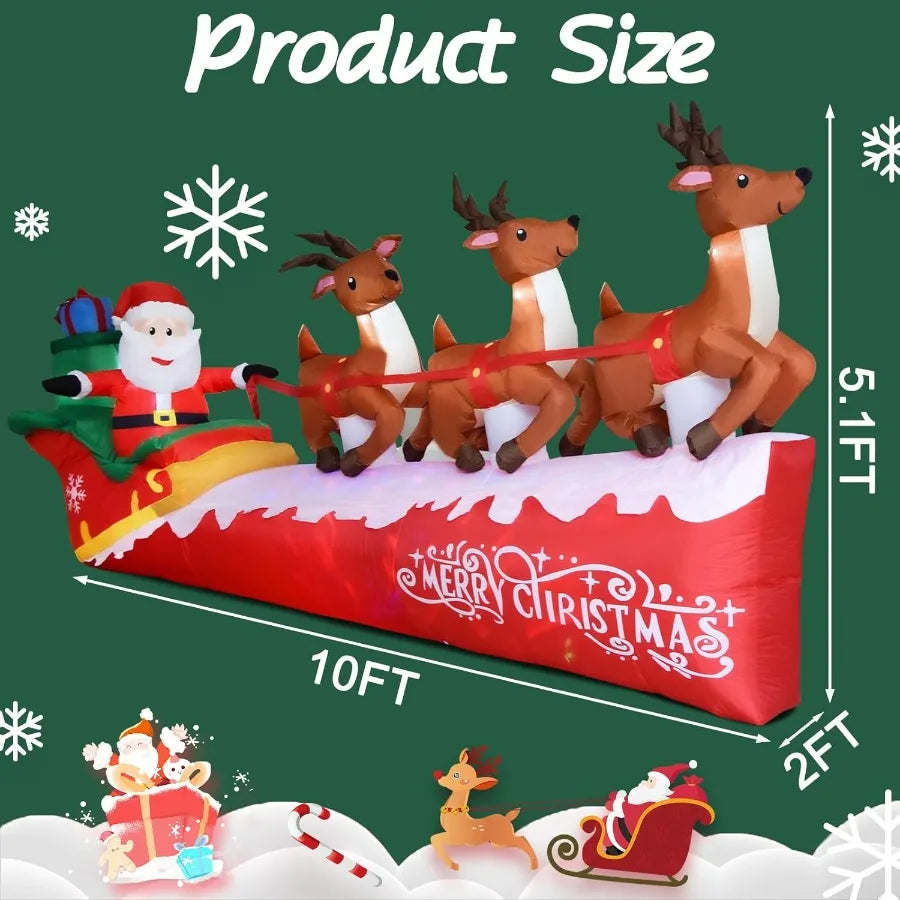 10FT Christmas Inflatable Santa Claus on Sleigh