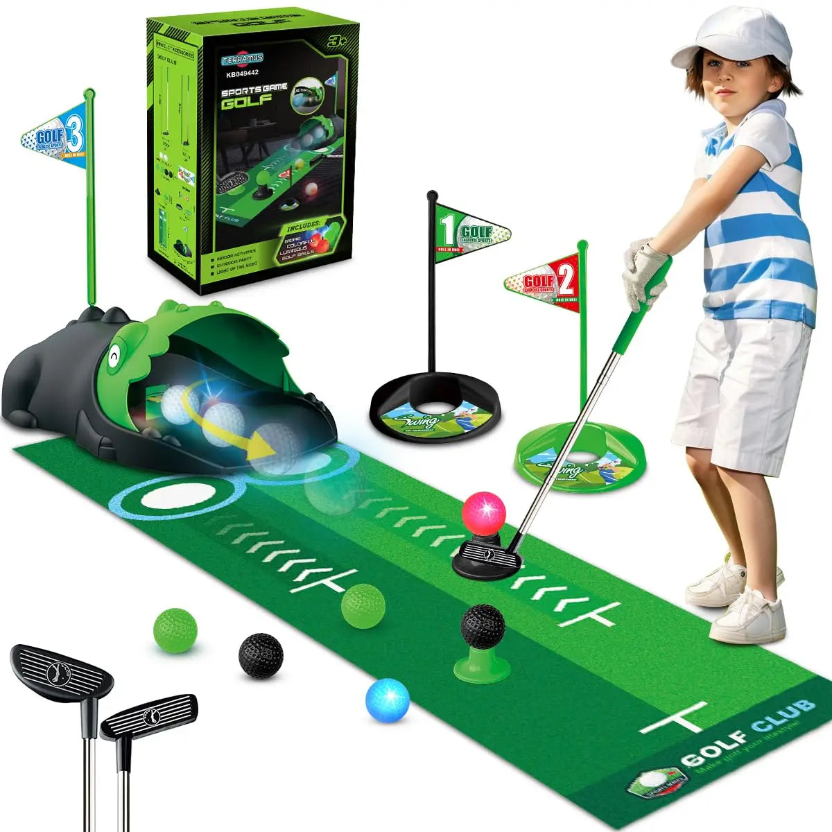 Kids Toy Golf Club Set with  LED Automatic Ball Returner