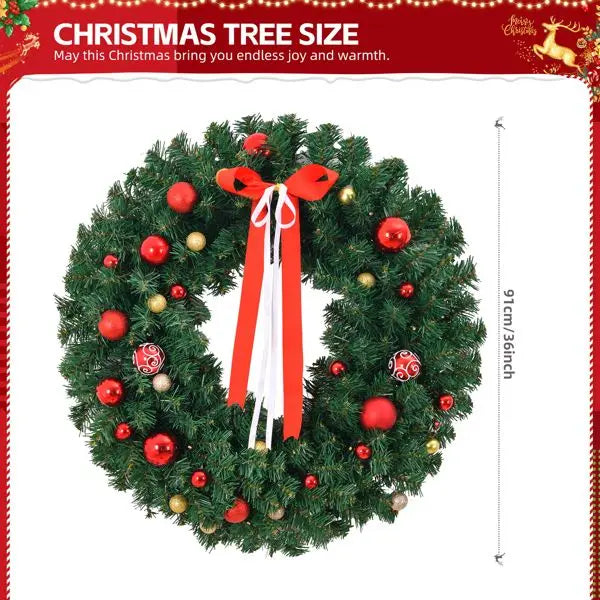 36in Lighted Artificial Christmas Wreath with Warm LED Lights & Timer