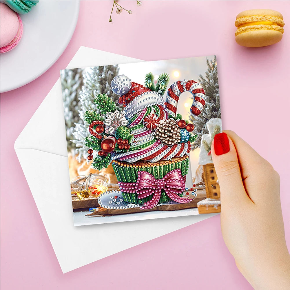 6Pcs Christmas Candle Diamond Handmade Card Rhinestone Painting Card Kit