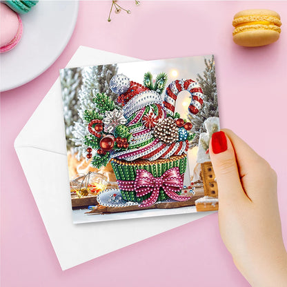 6Pcs Christmas Candle Diamond Handmade Card Rhinestone Painting Card Kit