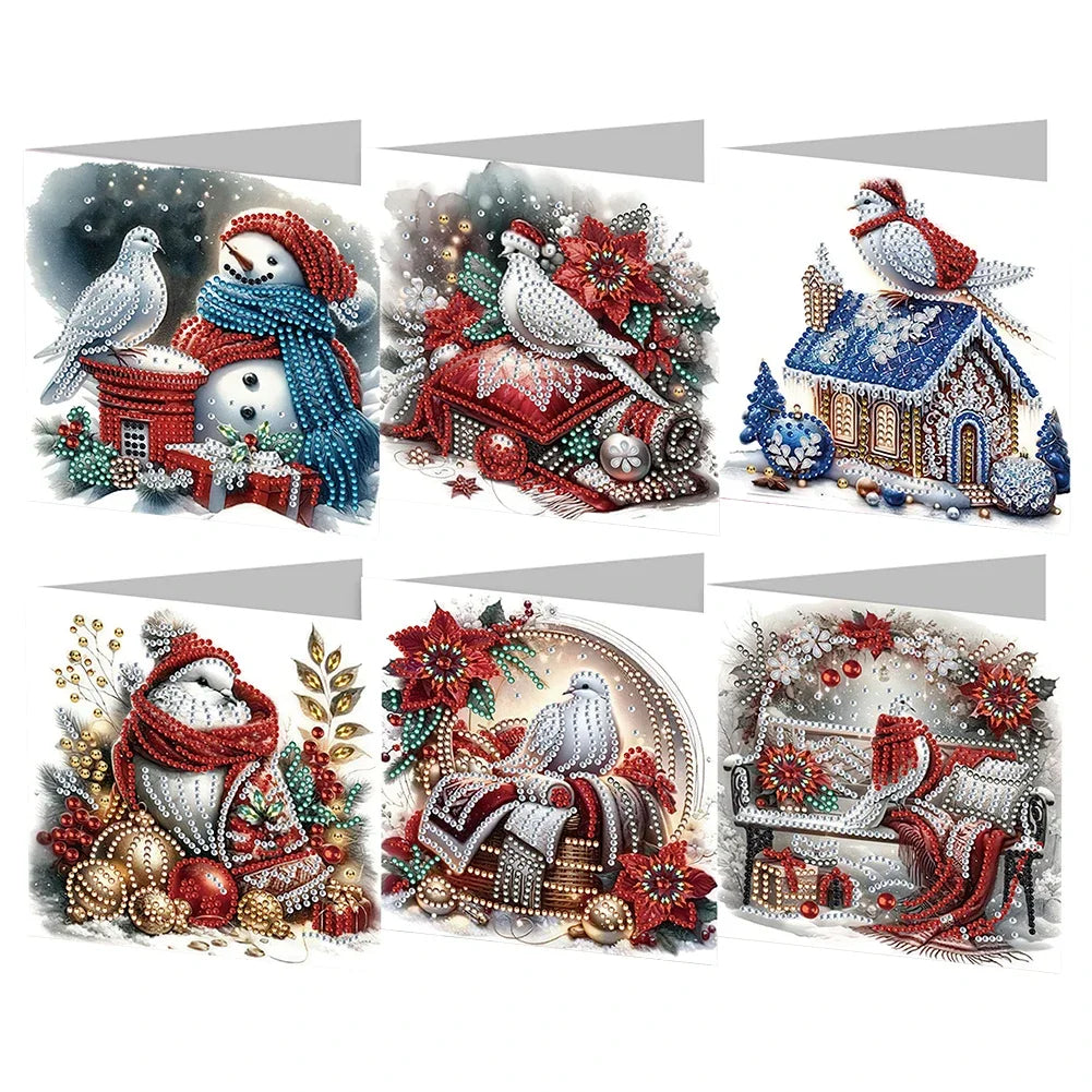 6Pcs Christmas Candle Diamond Handmade Card Rhinestone Painting Card Kit