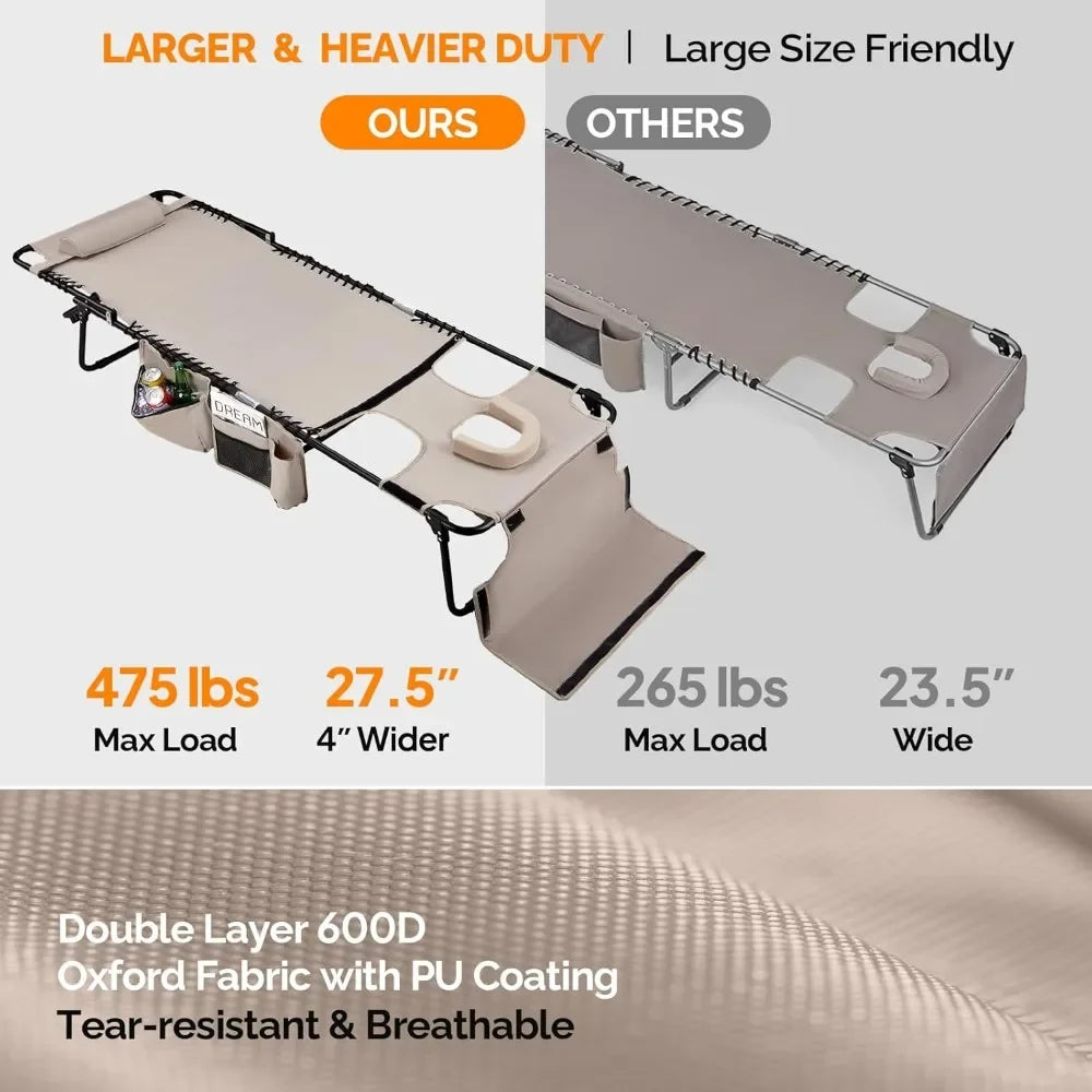 Oversized Tanning Chair with Face Hole & Carrying Bag