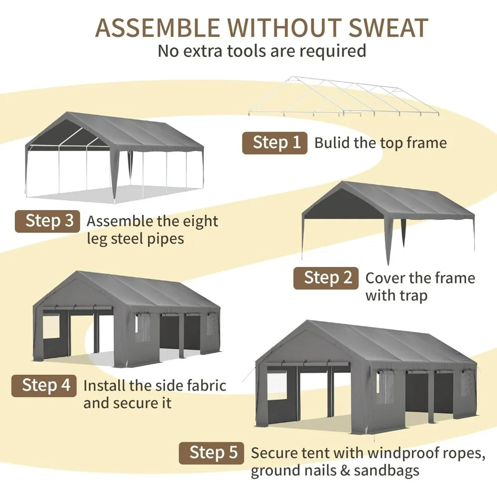 Carport 25x13ft Heavy Duty Canopy Storage Shed