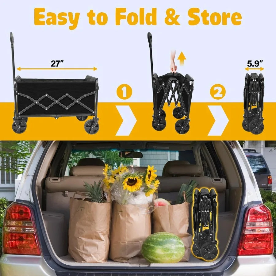 Foldable 360Lbs Collapsible Wagon Cart Rolling Cart