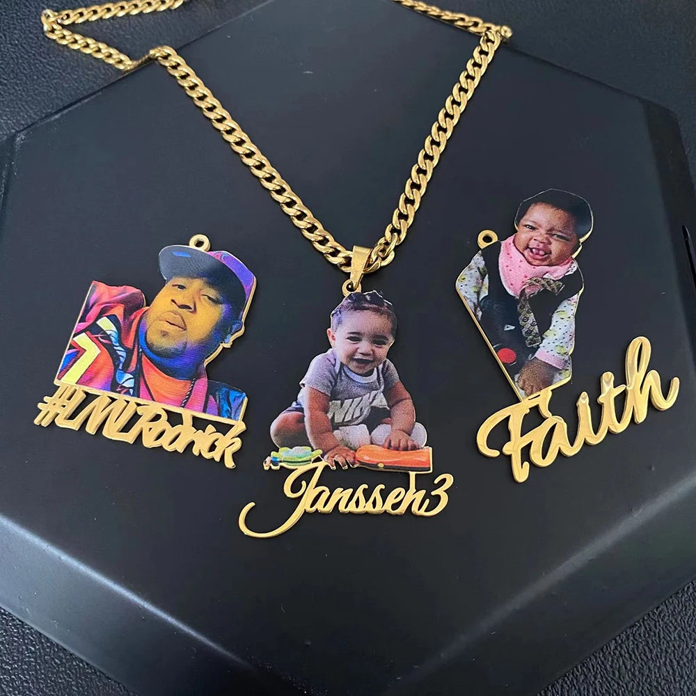 Personalized Colorful Portrait Name Pendant Necklace Custom Name